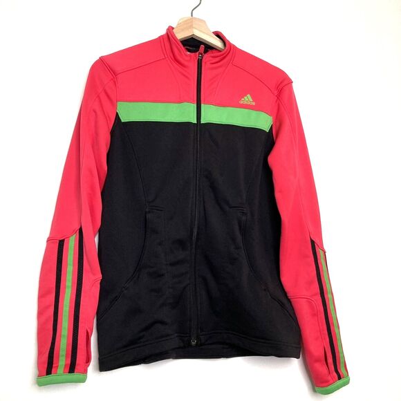 Adidas Climalite Women’s Running Track Jacket Pink Black Green Pockets Size M - Picture 3 of 12